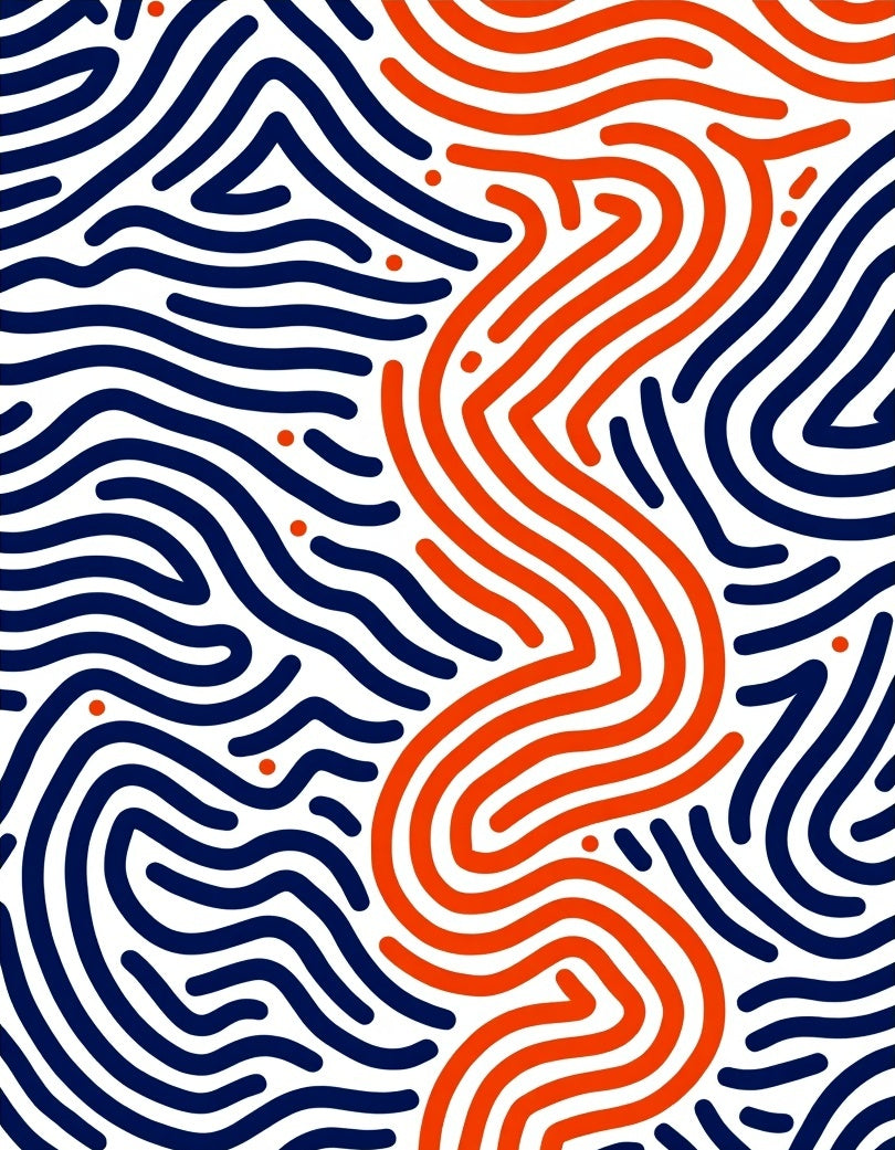 Navy Orange Wavy Line Art Rug
