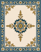 Grand Floral Medallion Blue Gold Rug