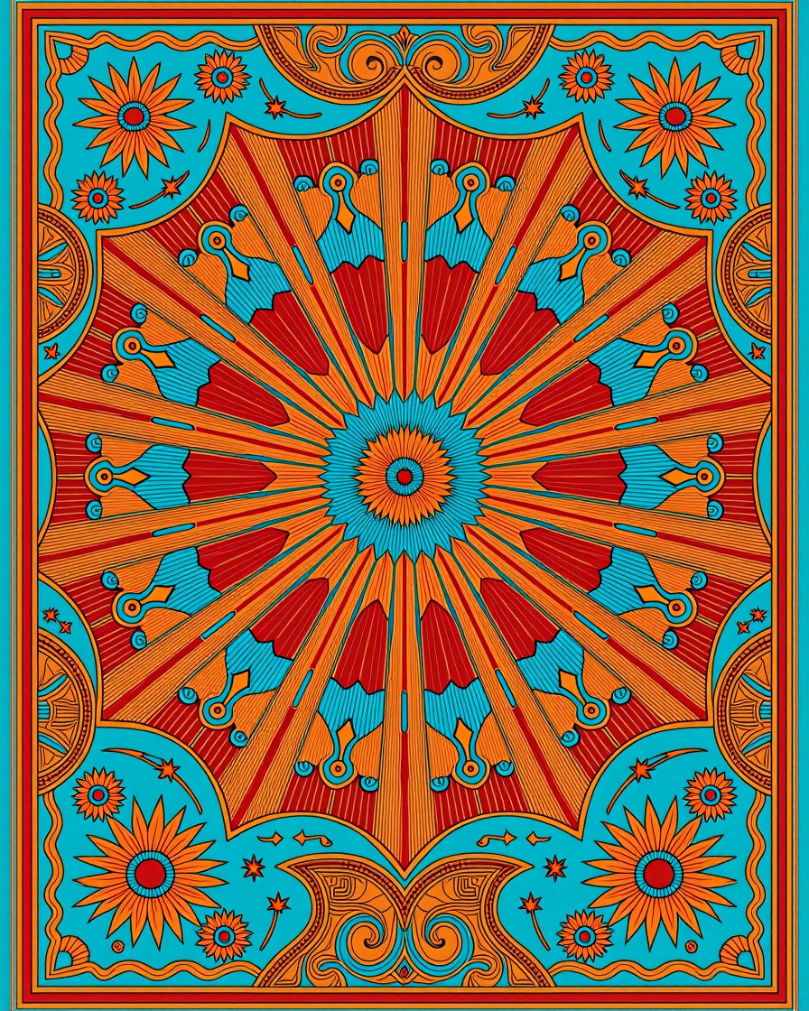 Vibrant Sunburst Mandala With Floral Accents Rug