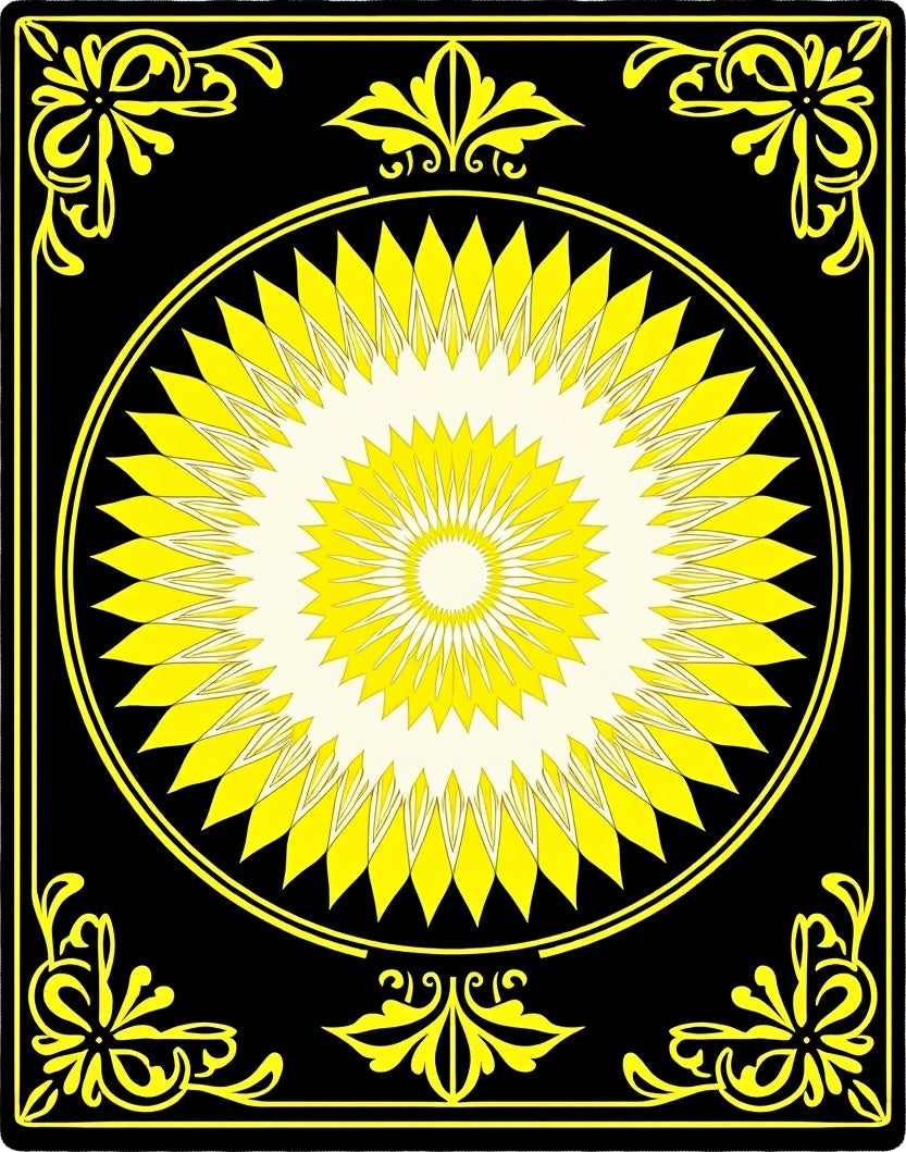 Bold Yellow Black Sunburst Medallion Rug