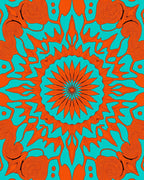 Symmetric Orange And Teal Mandala Design Rug