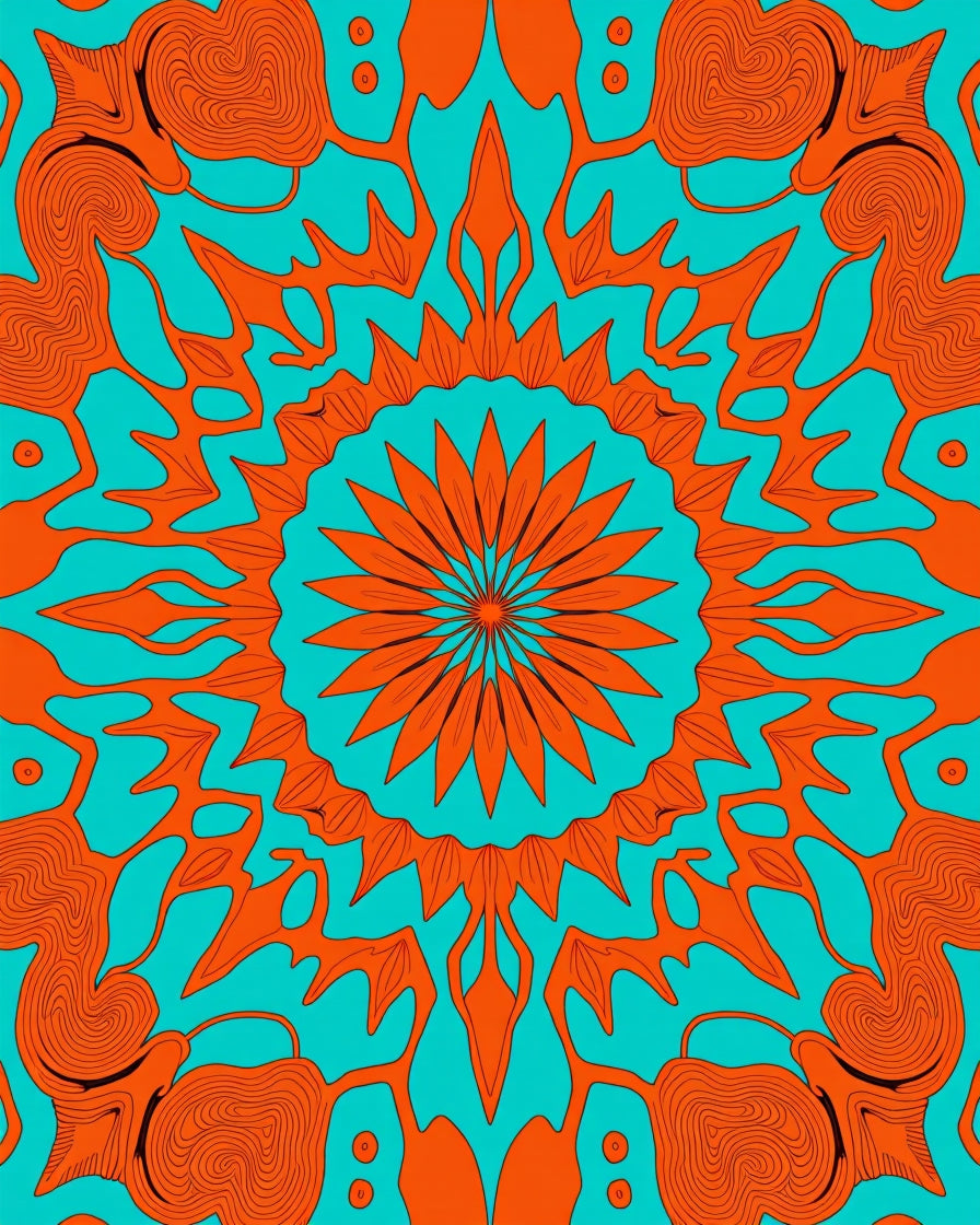 Symmetric Orange And Teal Mandala Design Rug