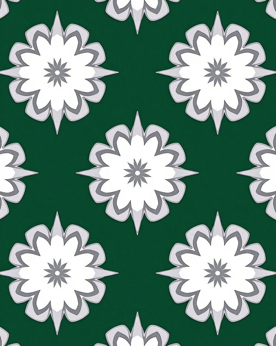 Green Floral Starburst Pattern Rug