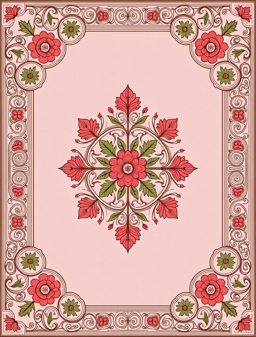 Vintage Floral Scrollwork Pink Rug