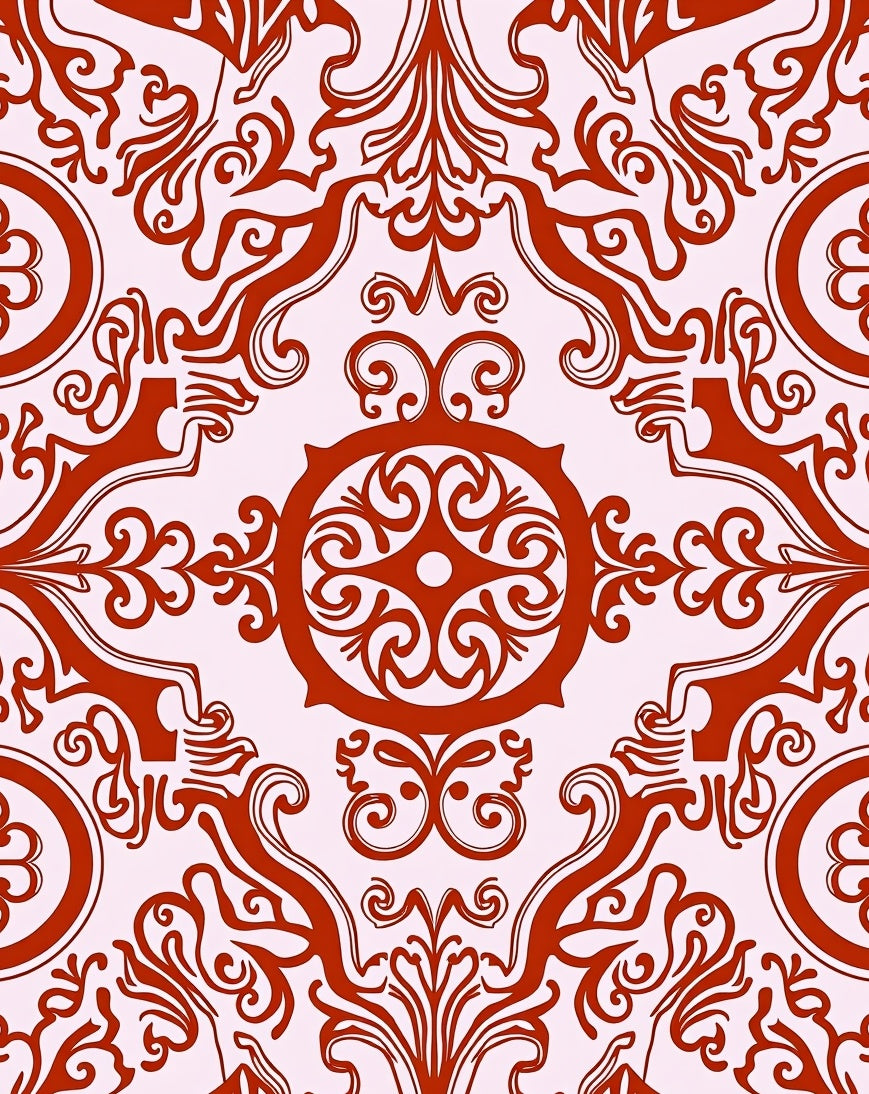 Elegant Red Floral Damask Pattern Rug