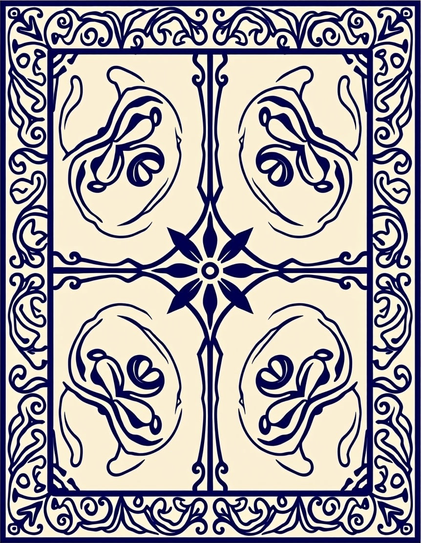 Elegant Navy Floral Scroll Pattern Rug