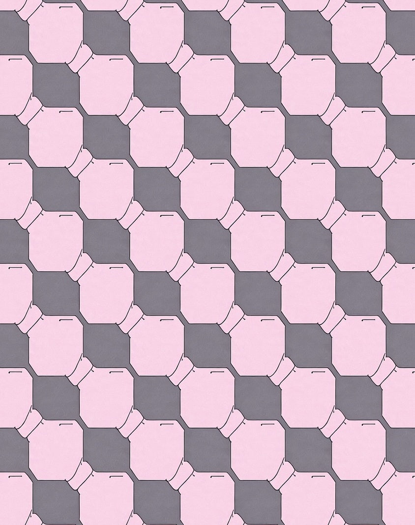 Pink Gray Octagonal Checkerboard Pattern Rug