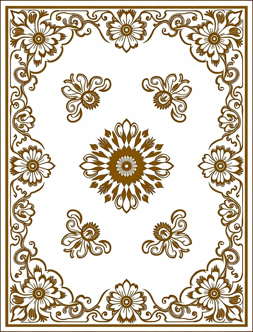 Elegant Brown Floral Medallion Design Rug