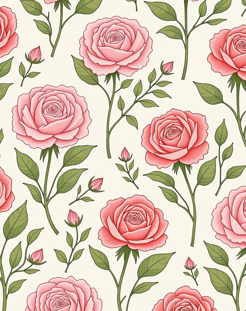 Pink Floral Stem Pattern Rug