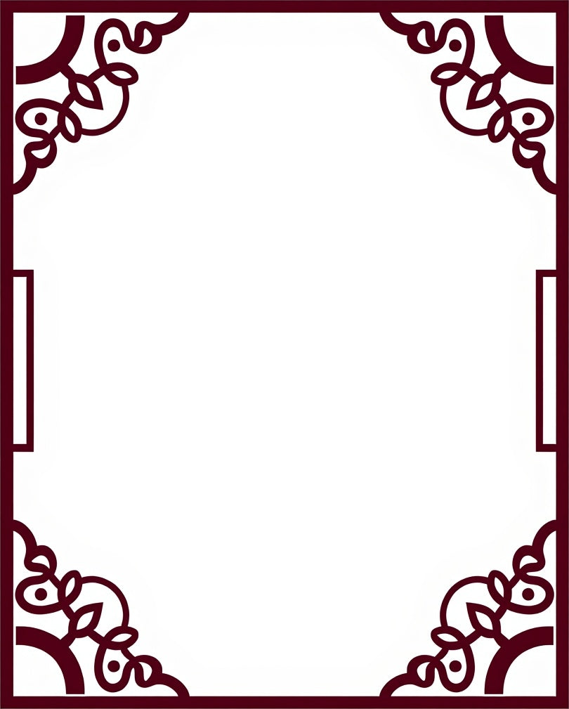 Crimson Ornate Scrollwork Border Rug