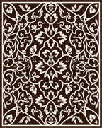 Ornate Brown Cream Leafy Scrollwork Rug