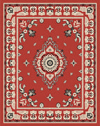 Red Scroll Patterned Decorative Rug