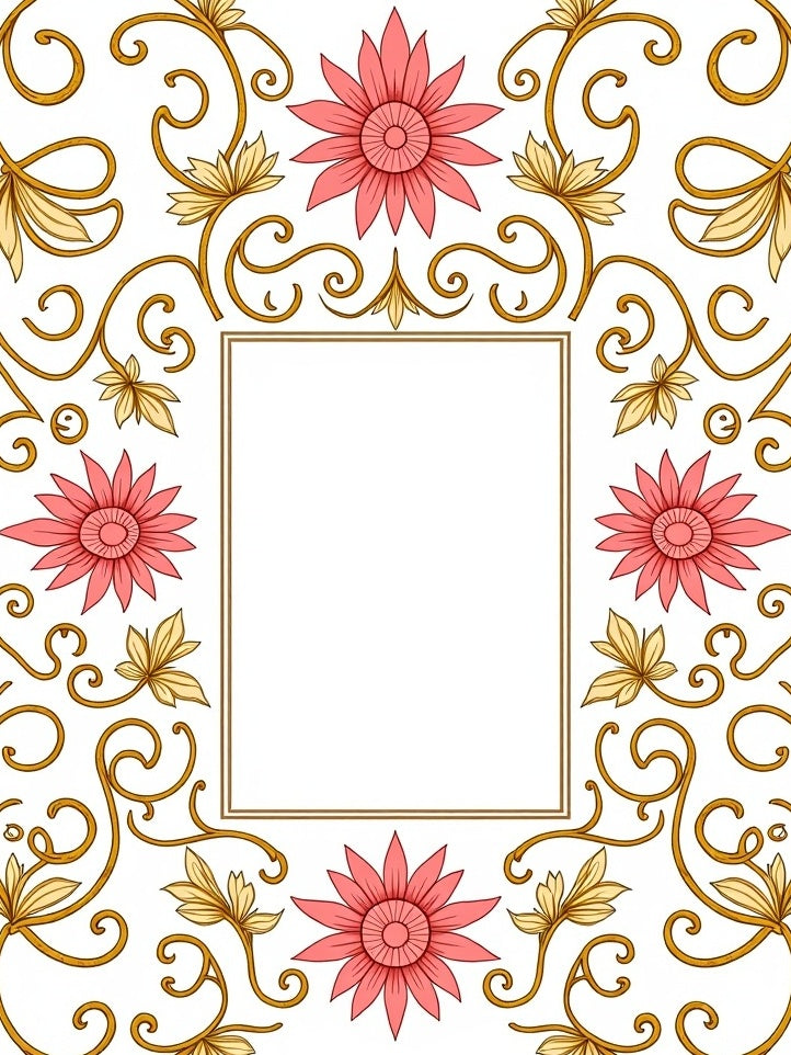 Elegant Floral Swirls Pink Gold Rug