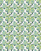 Tropical Leaf Patterned Green and Aqua Rug
