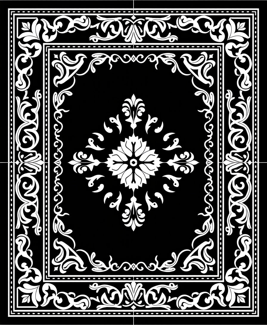 Modern Intricate Floral Swirl Border Rug