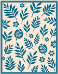 Teal Leafy Floral Pattern Rug