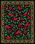 Red Birds with Red Flowers Black Background Rug