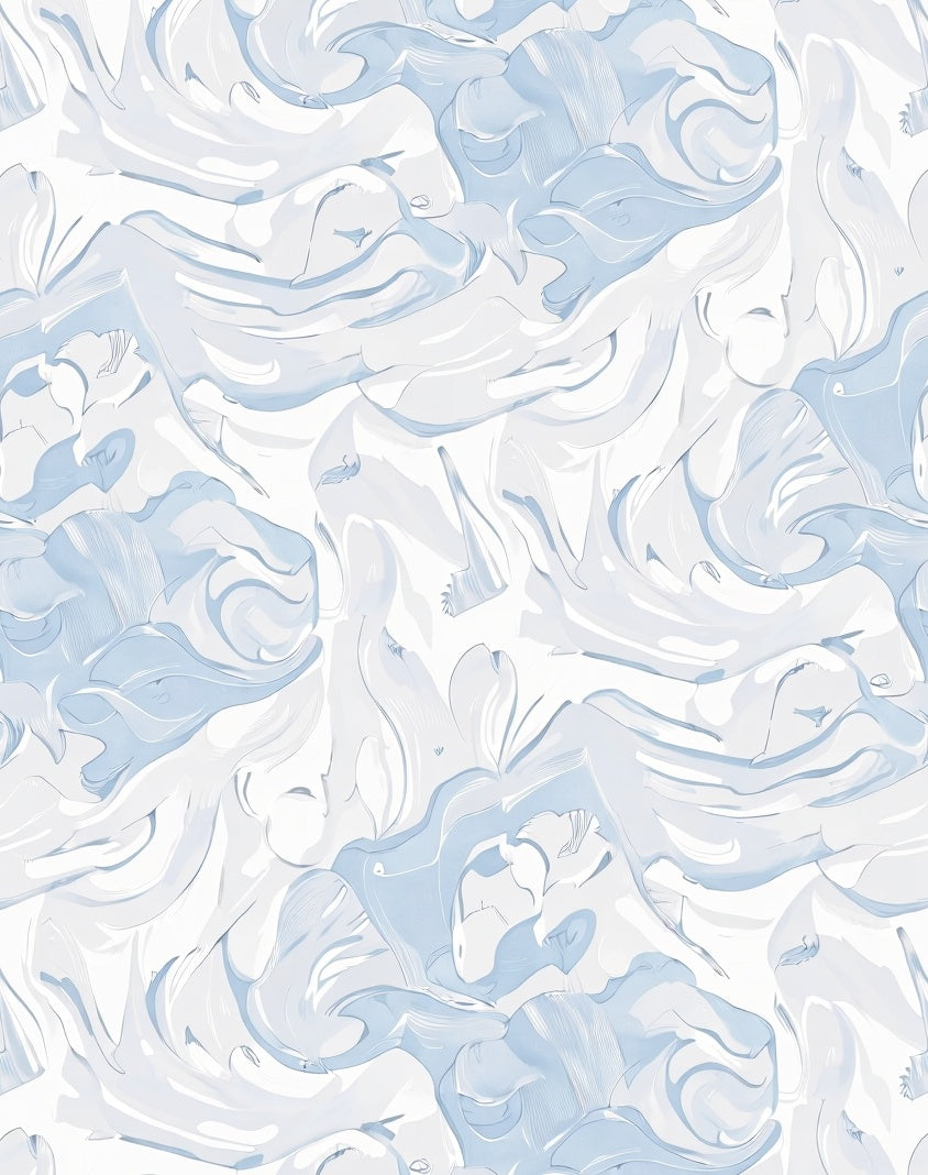 Soft Blue Swirling Marble Pattern Rug