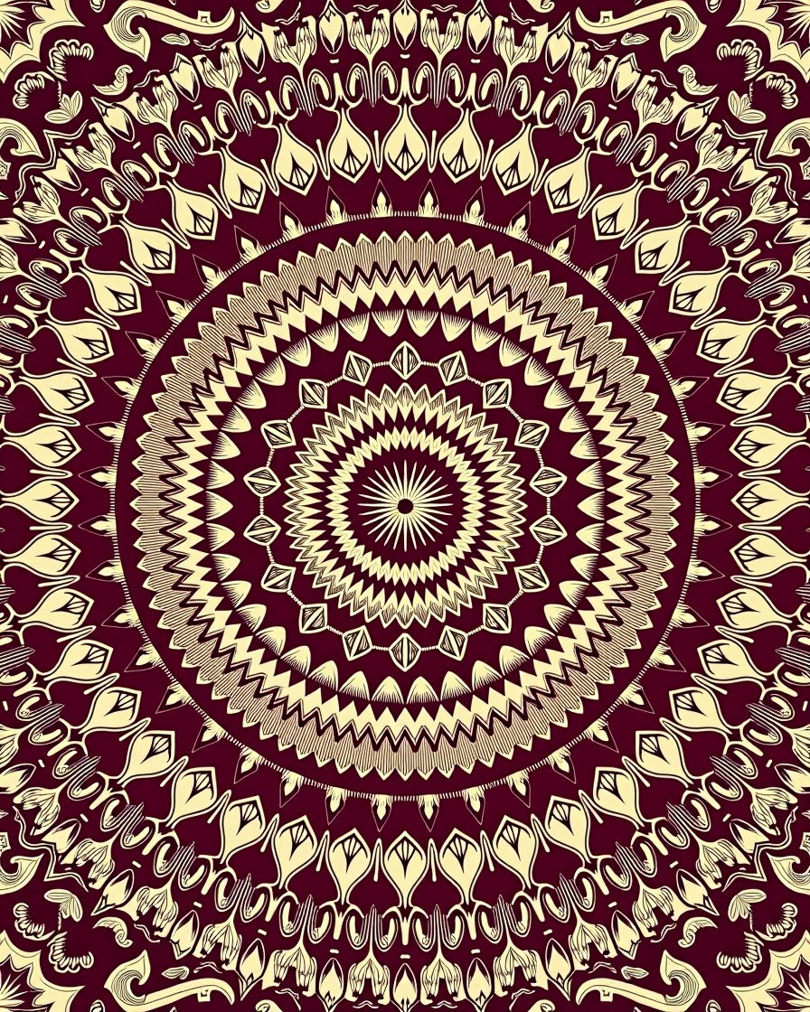 Rich Burgundy Cream Mandala Pattern Rug