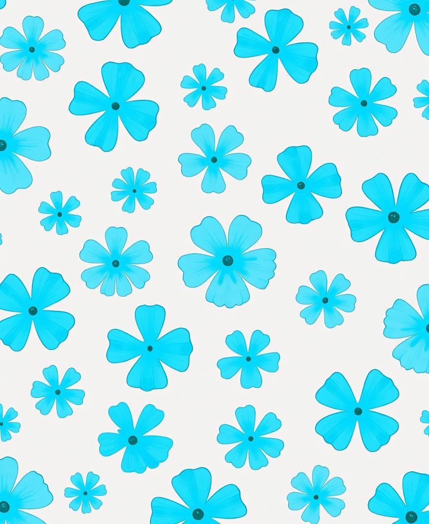 Bright Blue Floral Pattern Rug
