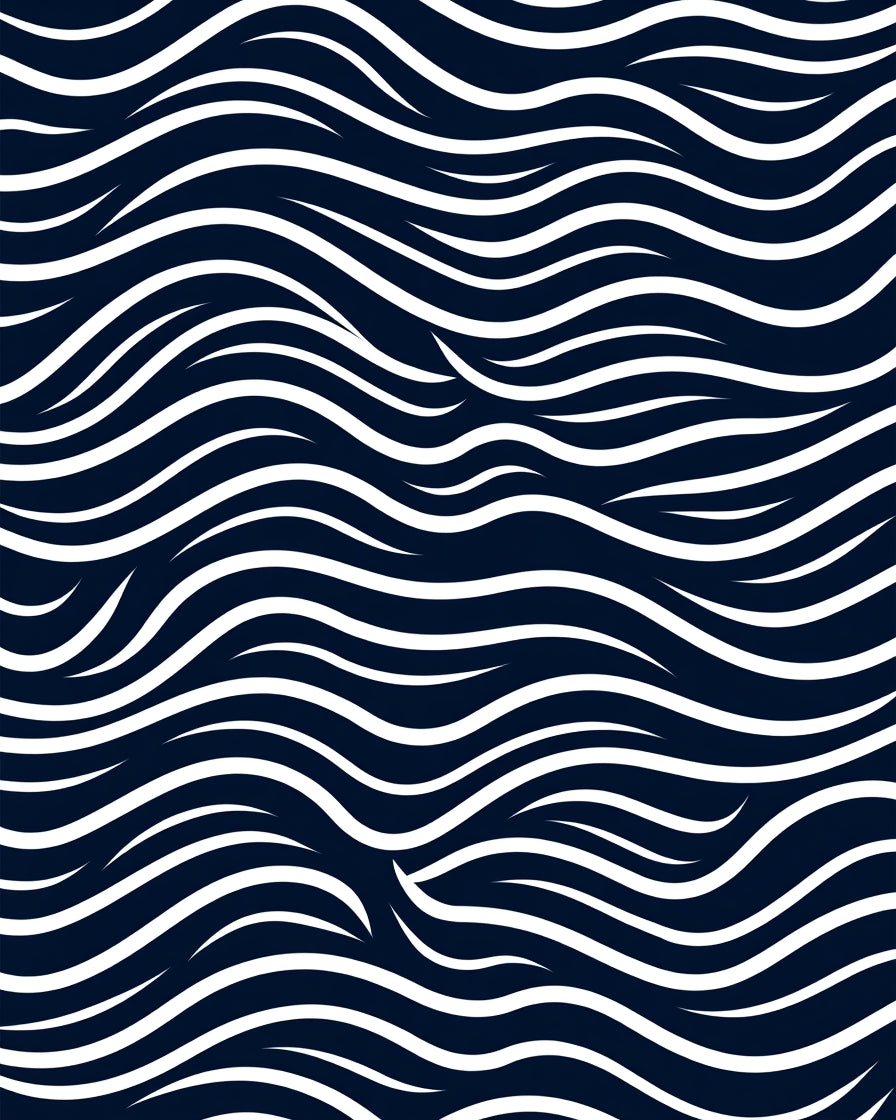 Dark Blue White Wave Pattern Rug