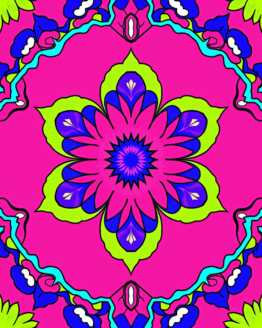 Vibrant Floral Kaleidoscope Pattern Rug