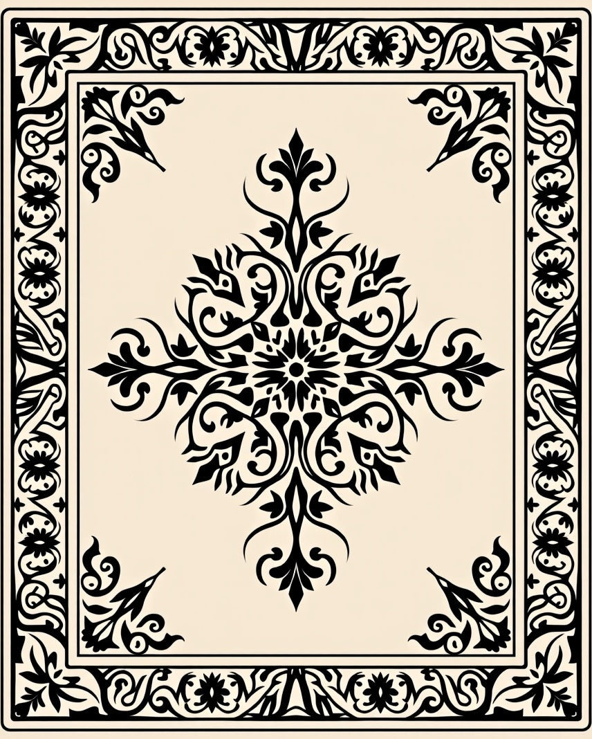 Elegant Black Floral Medallion Rug