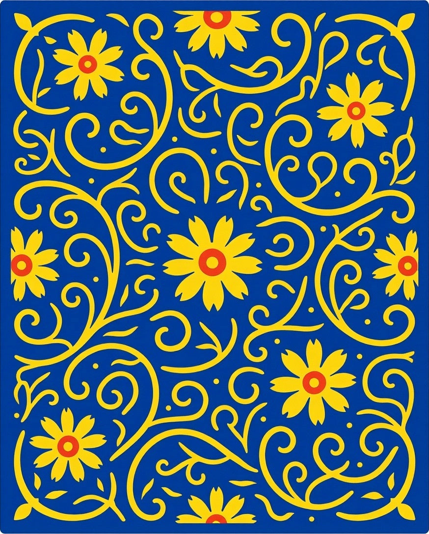 Vibrant Yellow Floral Swirls Rug