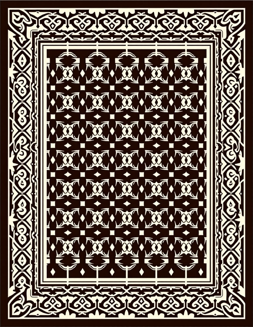 Intricate Black and Cream Geometric Pattern Rug