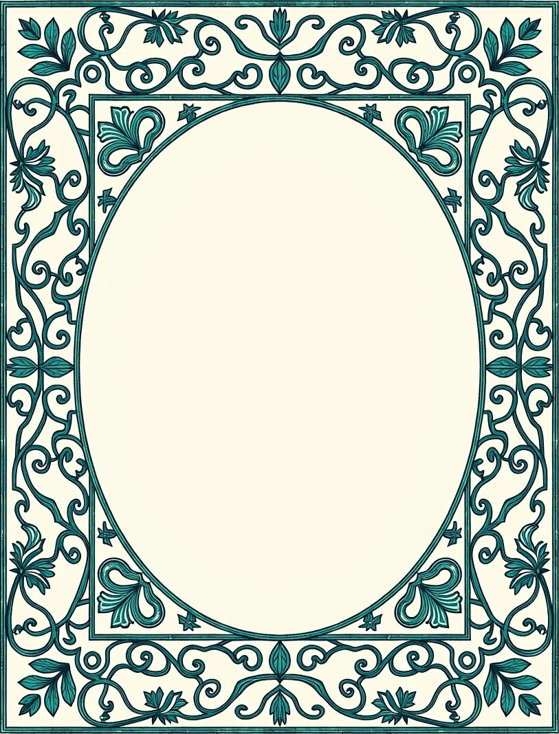 Elegant Teal Floral Scroll Frame Design Rug
