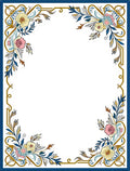 Art Nouveau Floral Golden Blue Border Rug