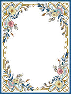 Art Nouveau Floral Golden Blue Border Rug