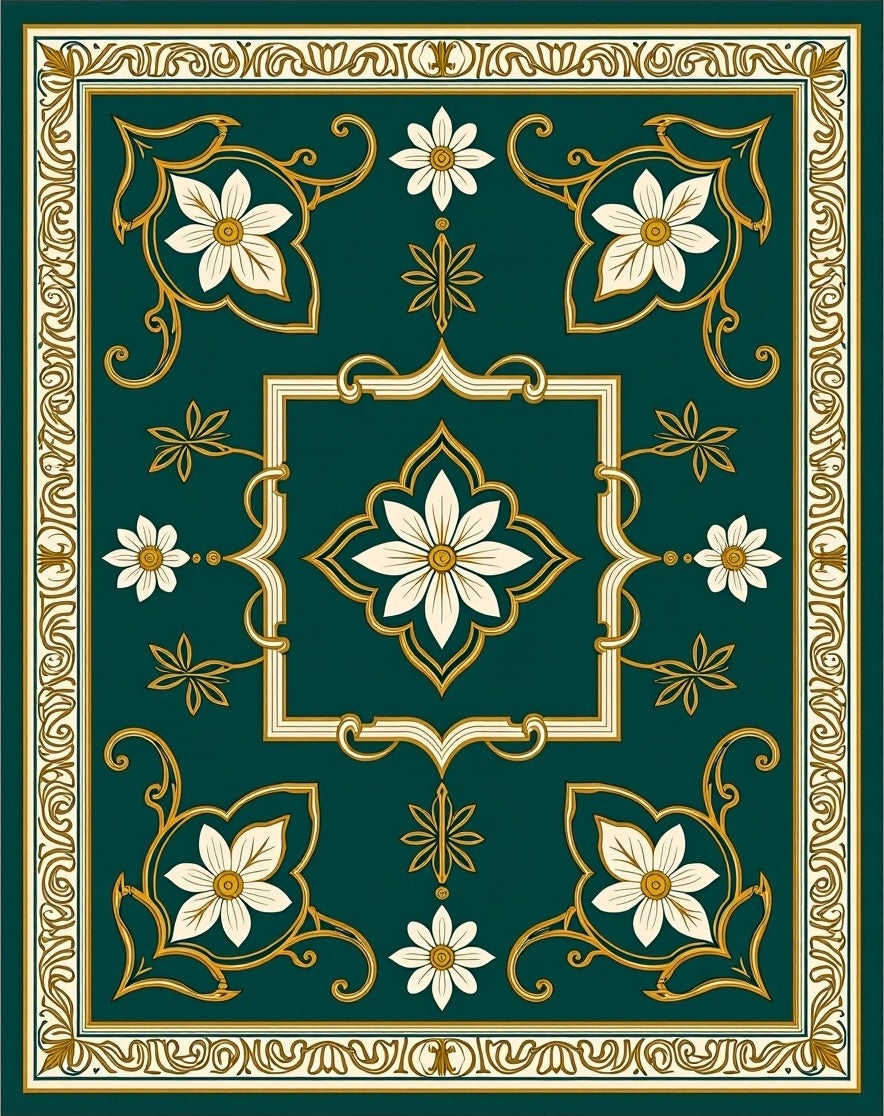 Elegant Floral Scrollwork Motif Rug