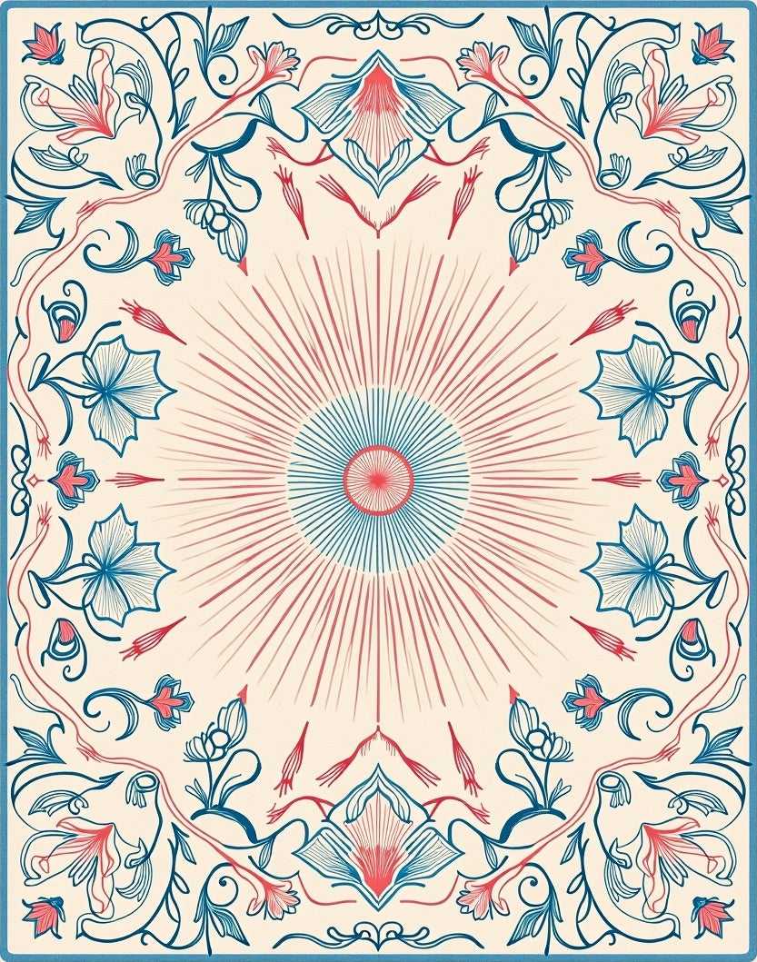 Vintage Floral Sunburst Pattern Rug