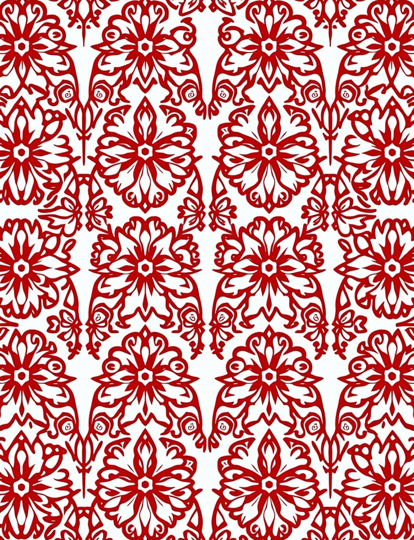 Classic Red Floral Damask Pattern Rug