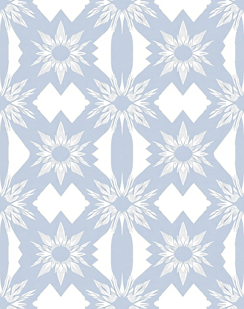 Light Blue Floral Geometric Pattern Rug