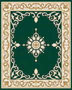 Elegant Green Cream Gold Scroll Rug