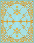 Aqua and Gold Floral Scroll Rug