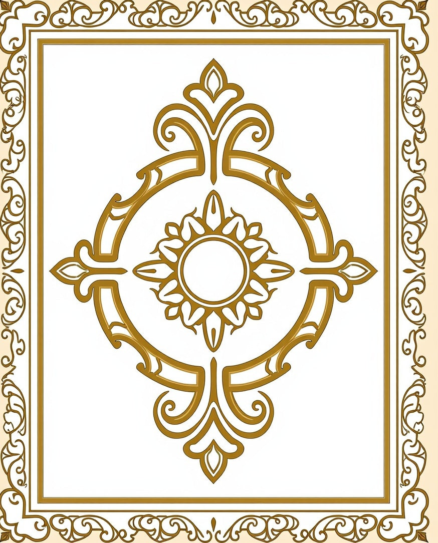Ornate Golden Center Medallion Border Rug