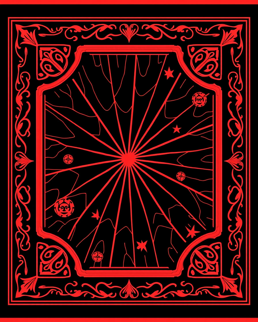 Red Sunburst With Ornate Border Design Rug