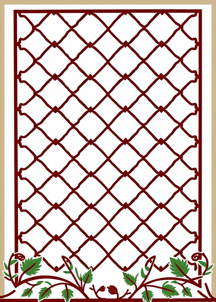 Crimson Lattice Green Vine Pattern Rug