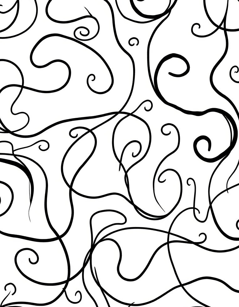 Black White Swirling Vine Pattern Rug