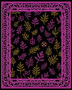 Pink Yellow Leafy Border Rug