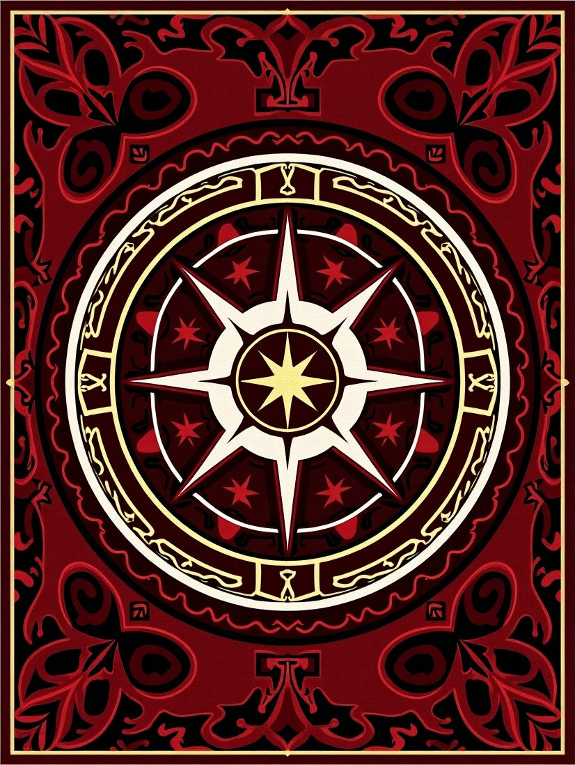 Radiant Maroon Compass Revival Design Rug