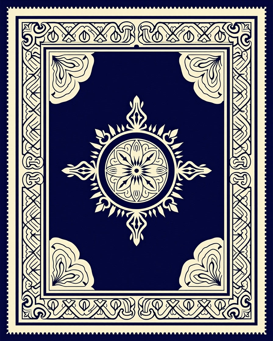 Classic Navy Floral Medallion Rug