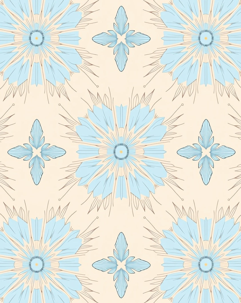 Light Blue 2 Petal Floral Design Rug
