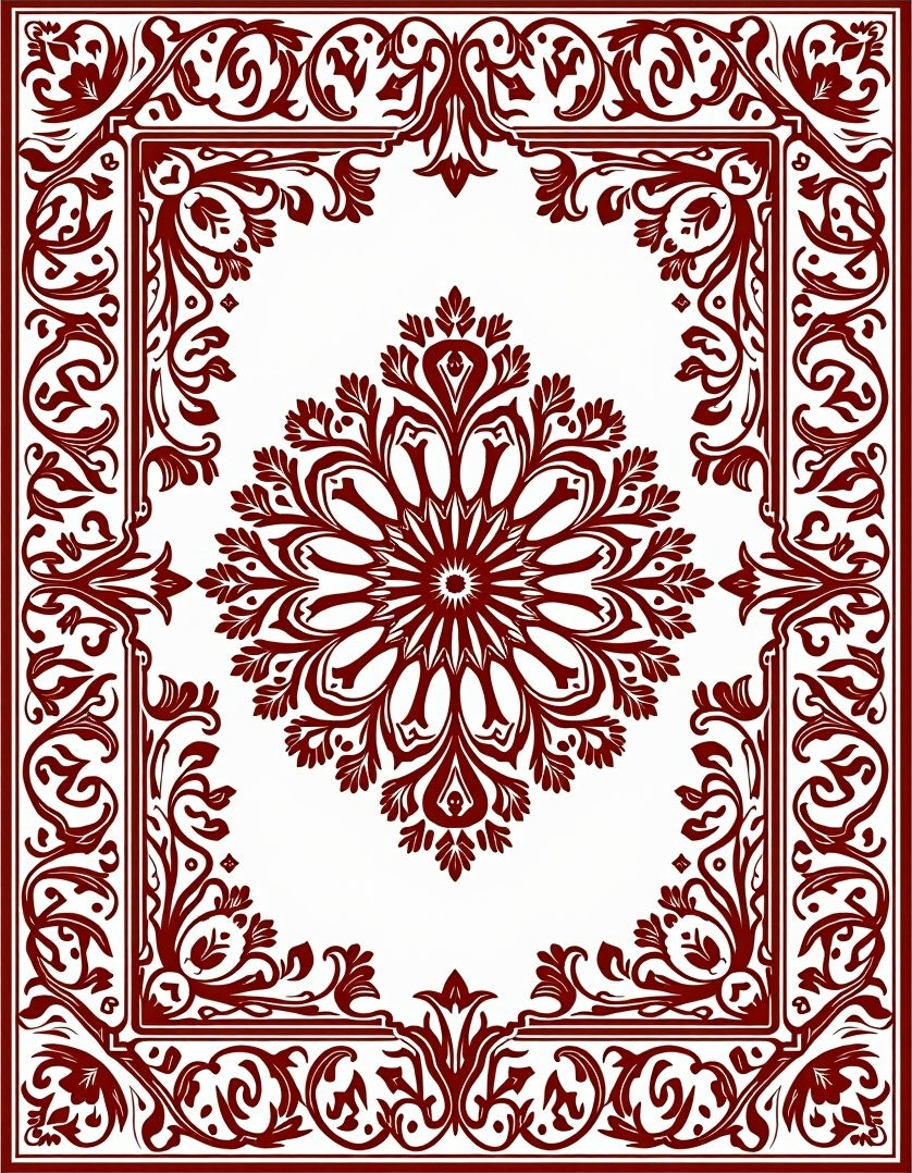 Ornate Traditional Floral Border Rug