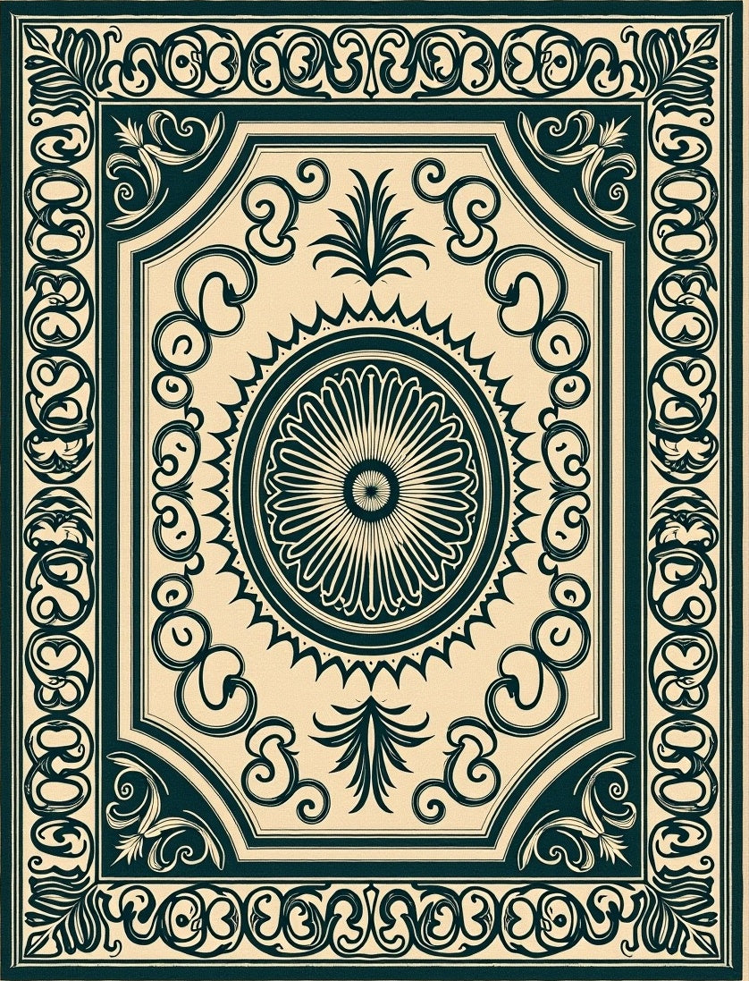 Elegant Floral Border Medallion Rug