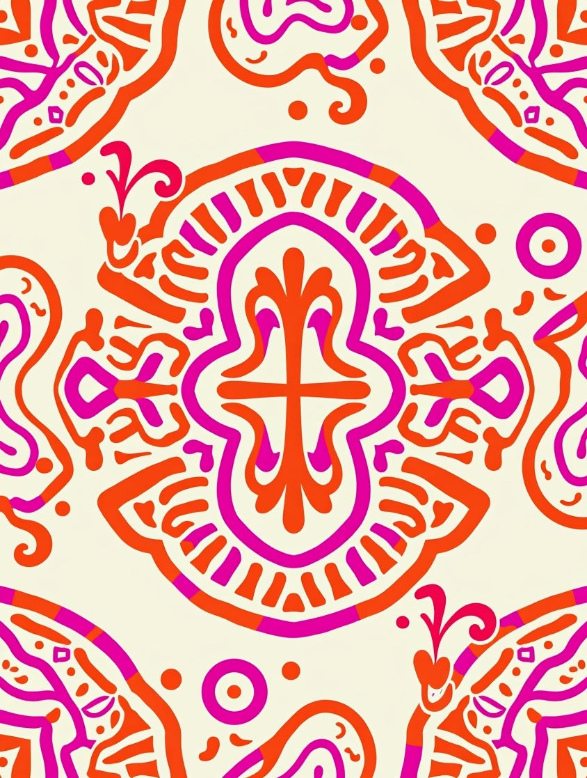 Vibrant Hot Pink Orange Abstract Pattern Rug