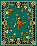 Orange and White Flower Bordered Design Rug
